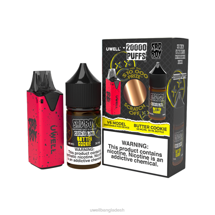 UWELL Bangladesh - UWELL V6 নিষ্পত্তিযোগ্য ডিভাইস + বাবার বাষ্প 30 মিলি রস - কোল্যাব বান্ডেল clr: লাল/flv: মাখন কুকি 48mg 02PJ212