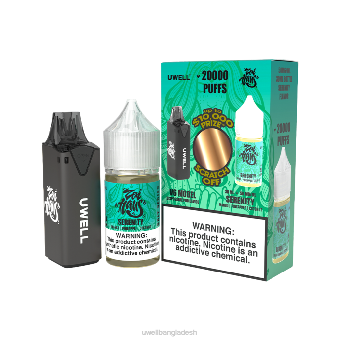 UWELL Bangladesh - UWELL V6 নিষ্পত্তিযোগ্য ডিভাইস + বাবার বাষ্প 30 মিলি রস - কোল্যাব বান্ডেল clr: কালো/flv: নির্মলতা 50mg 02PJ222