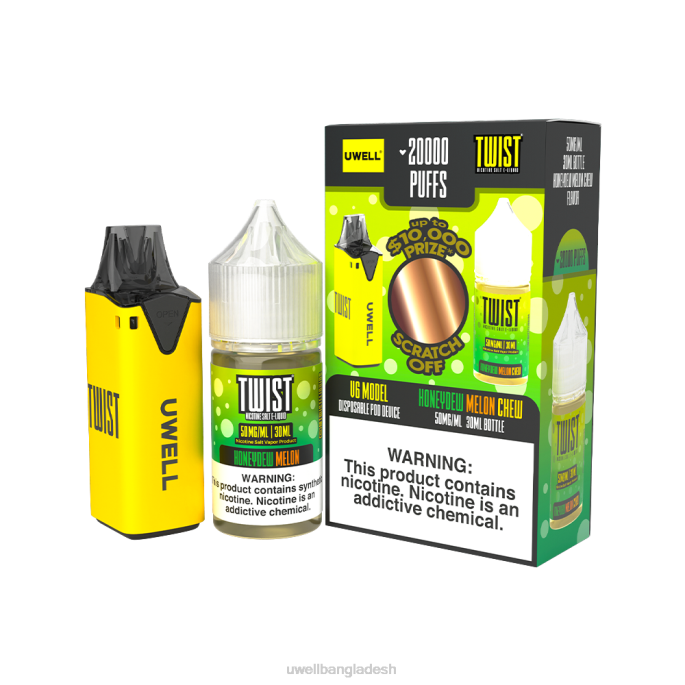 UWELL Dhaka - UWELL V6 নিষ্পত্তিযোগ্য ডিভাইস + বাবার বাষ্প 30 মিলি রস - কোল্যাব বান্ডেল clr: হলুদ/flv: হানিডিউ তরমুজ 50mg চিবিয়ে নিন 02PJ217