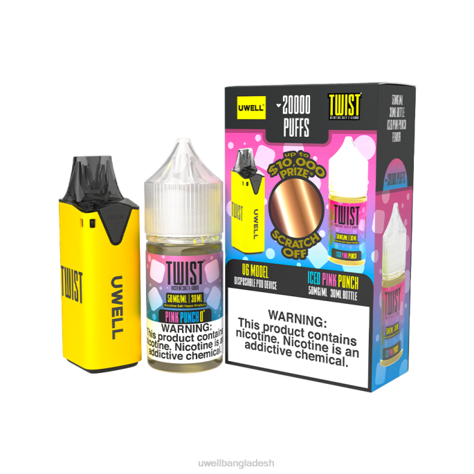 UWELL online shop - UWELL V6 নিষ্পত্তিযোগ্য ডিভাইস + বাবার বাষ্প 30 মিলি রস - কোল্যাব বান্ডেল clr: হলুদ/flv: আইসড পিঙ্ক পাঞ্চ 50mg 02PJ218