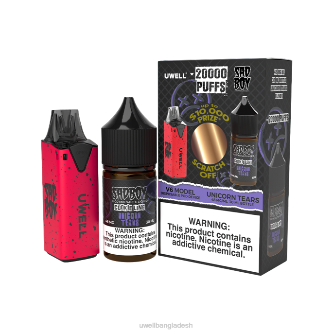 UWELL vape disposable - UWELL V6 নিষ্পত্তিযোগ্য ডিভাইস + বাবার বাষ্প 30 মিলি রস - কোল্যাব বান্ডেল clr: red/flv: Unicorn tears 48mg 02PJ214